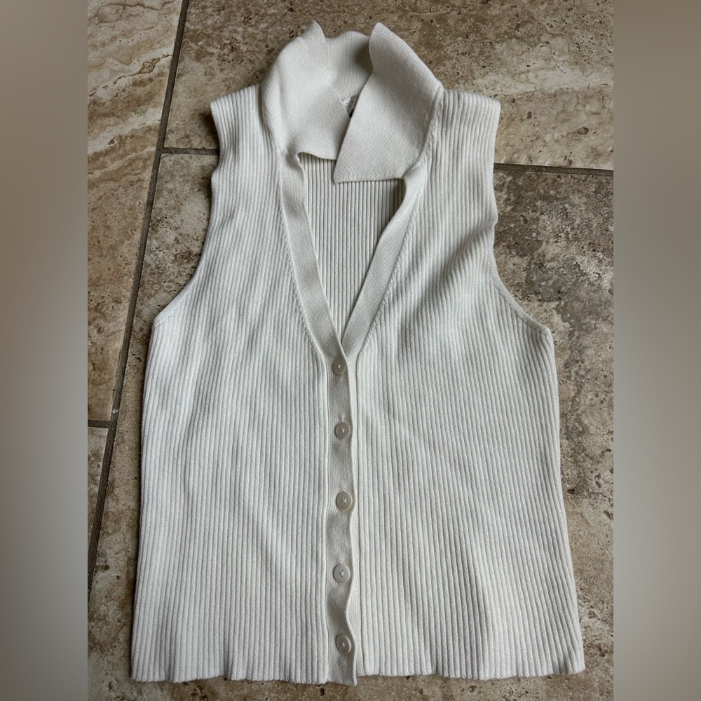 Caroline Constas Cream Ribbed Knit Cardigan